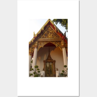 Phra Viharn Kod decorative entrance door and roof at Wat Pho temple. Posters and Art